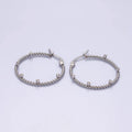Stainless Steel 30mm Clear CZ Dotted Braided Twist French Lock Latch Hoop Earrings Set | AE726 - DLUXCA