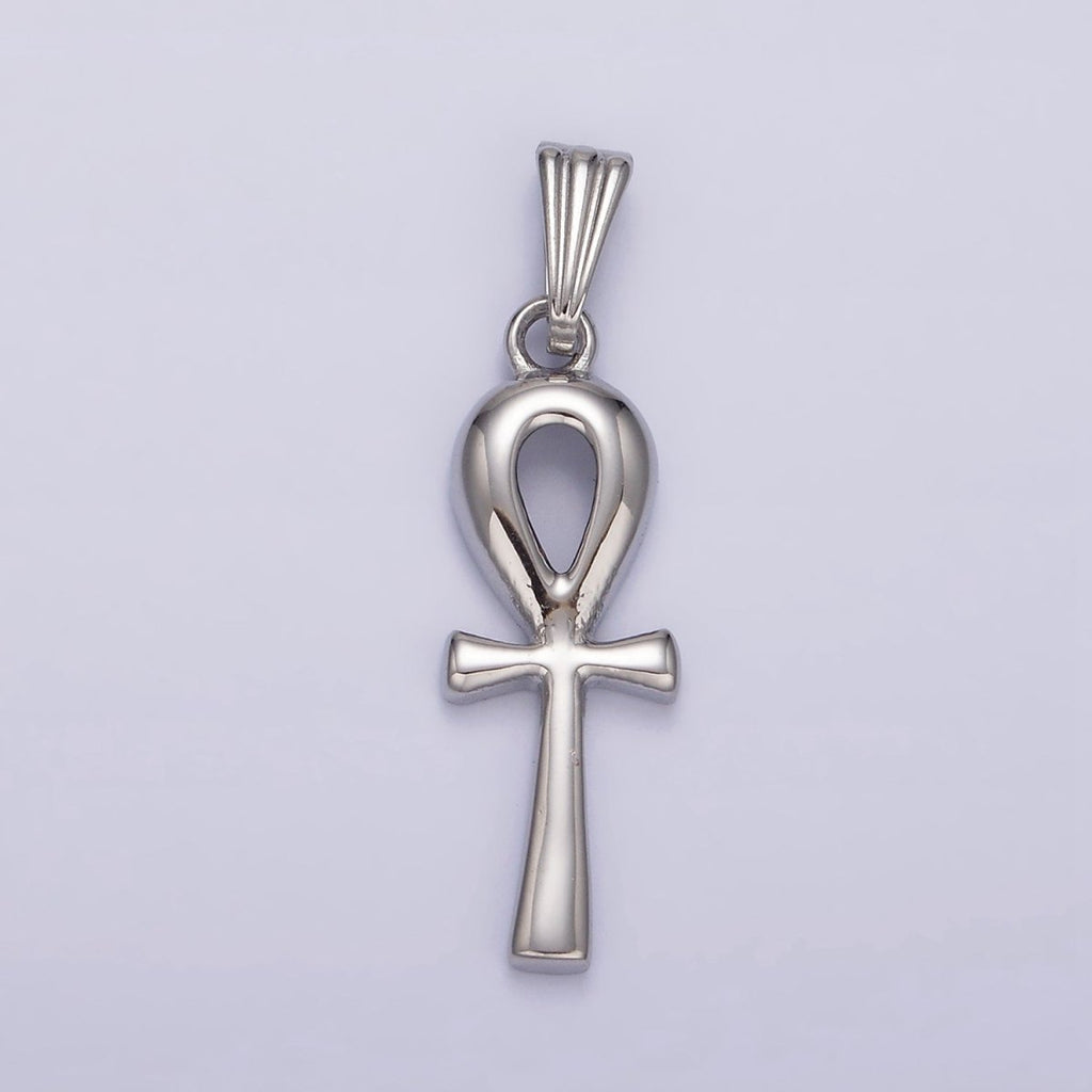 Stainless Steel 30mm Egyptian Ankh Cross Pendant in Silver & Gold | P-767 P-768 - DLUXCA