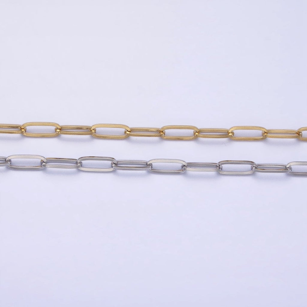 Stainless Steel 3.5mm Paperclip Link Unfinished Chain in Gold & Silver by Yard | ROLL-1354 ROLL-1355 Clearance Pricing - DLUXCA