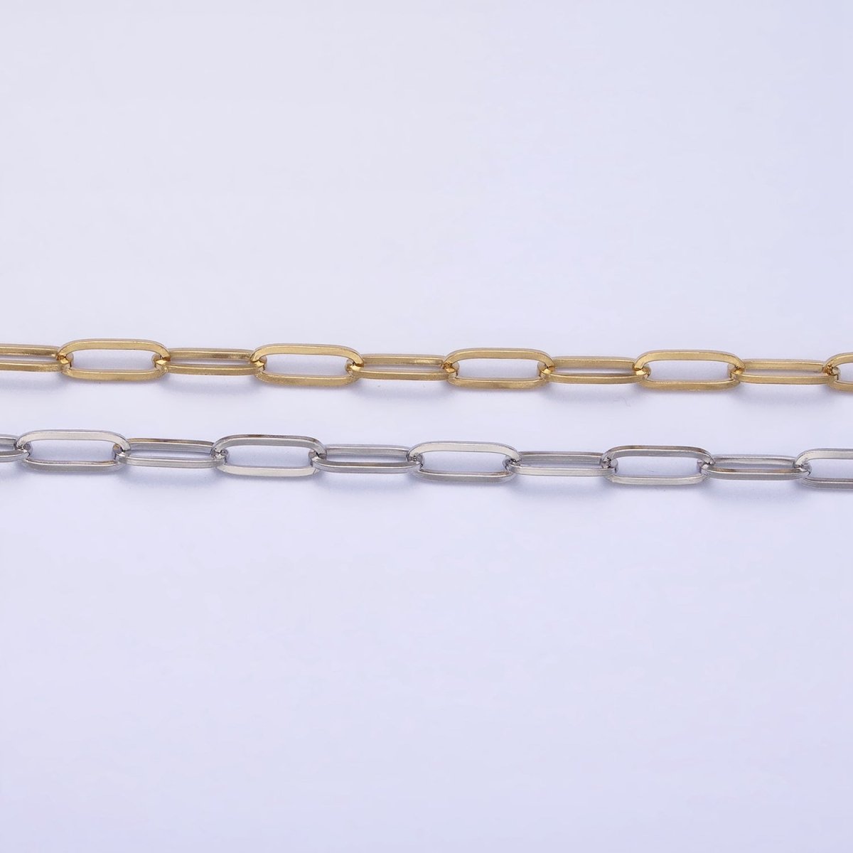 Stainless Steel 3.5mm Paperclip Link Unfinished Chain in Gold & Silver by Yard | ROLL-1354 ROLL-1355 Clearance Pricing - DLUXCA