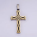 Stainless Steel 37.5mm Celtic Black Back Accented Artisan Bar Religious Cross in Gold & Silver | P-757 P-758 - DLUXCA