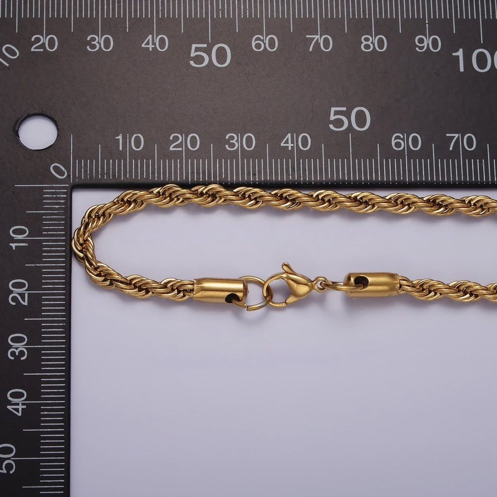 Stainless Steel 3.7mm Rope 18 Inches Necklace in Gold & Silver | WA-2332 WA-2333 Clearance Pricing