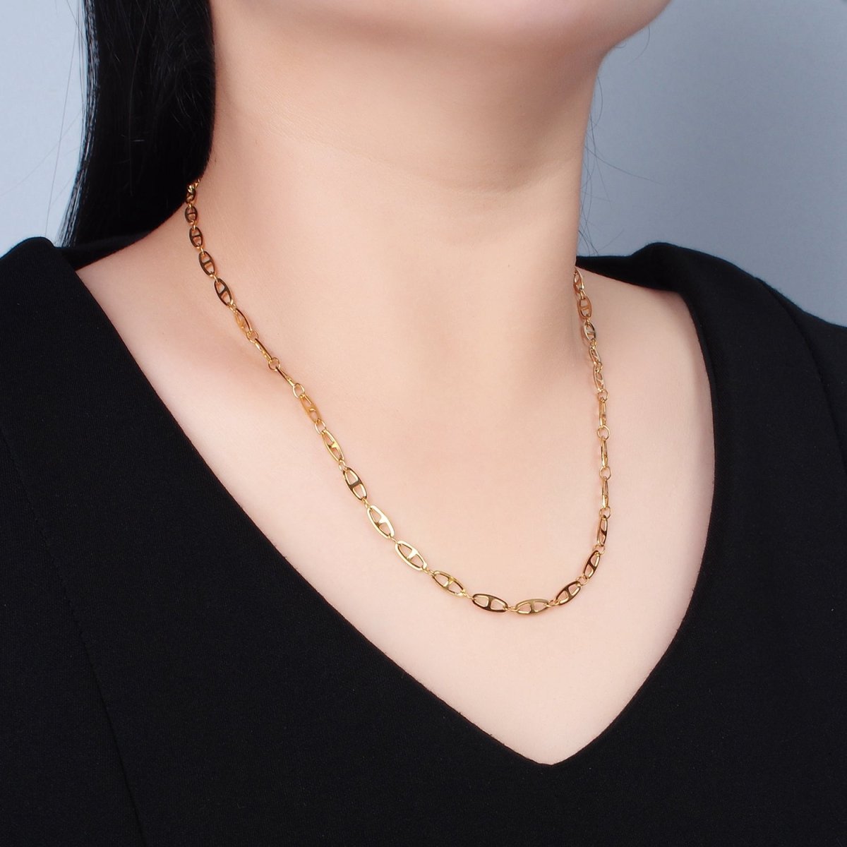 Stainless Steel 4mm Anchor Mariner Chain 20 Inch Necklace in Gold & Silver | WA-2592 WA-2593