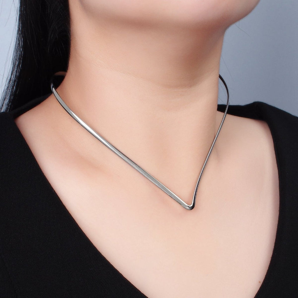 Stainless Steel Curved Collar Necklace in Gold & Silver | WA-2618 WA-2619