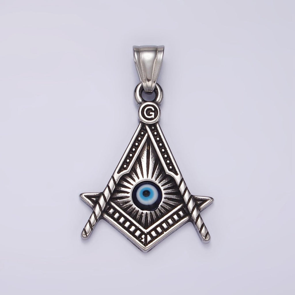 Stainless Steel 40mm Evil Eye Artisan Lined Point Arrow Pendant | P1059 - DLUXCA