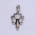 Stainless Steel 42mm Clear CZ French Fleur De Lis Ribbon Pendant | P - 811 - DLUXCA