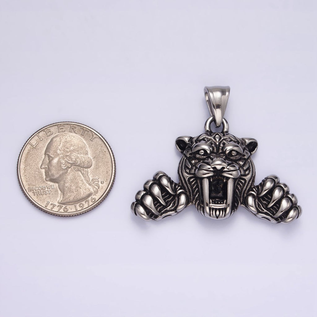 Stainless Steel 44mm Claws Panther Leopard Tiger Animal Pendant | P-828 - DLUXCA