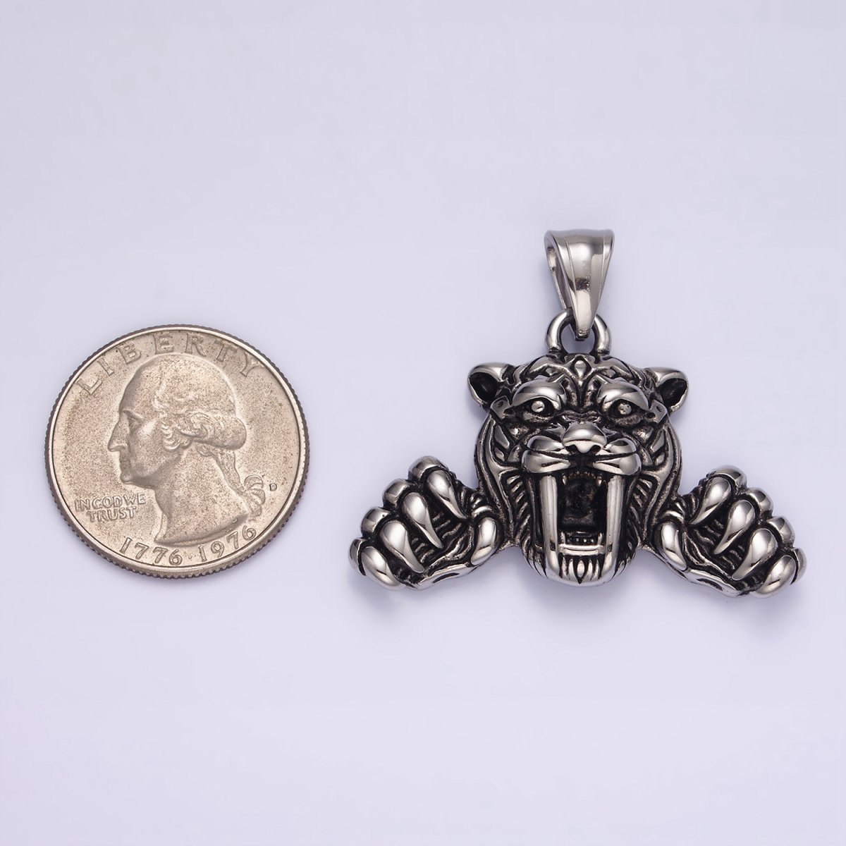 Stainless Steel 44mm Claws Panther Leopard Tiger Animal Pendant | P-828 - DLUXCA