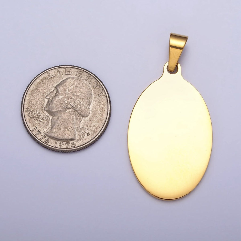 Stainless Steel 46.5mm Oval Personalized Pendant in Gold & Silver J-563 J-566 - DLUXCA