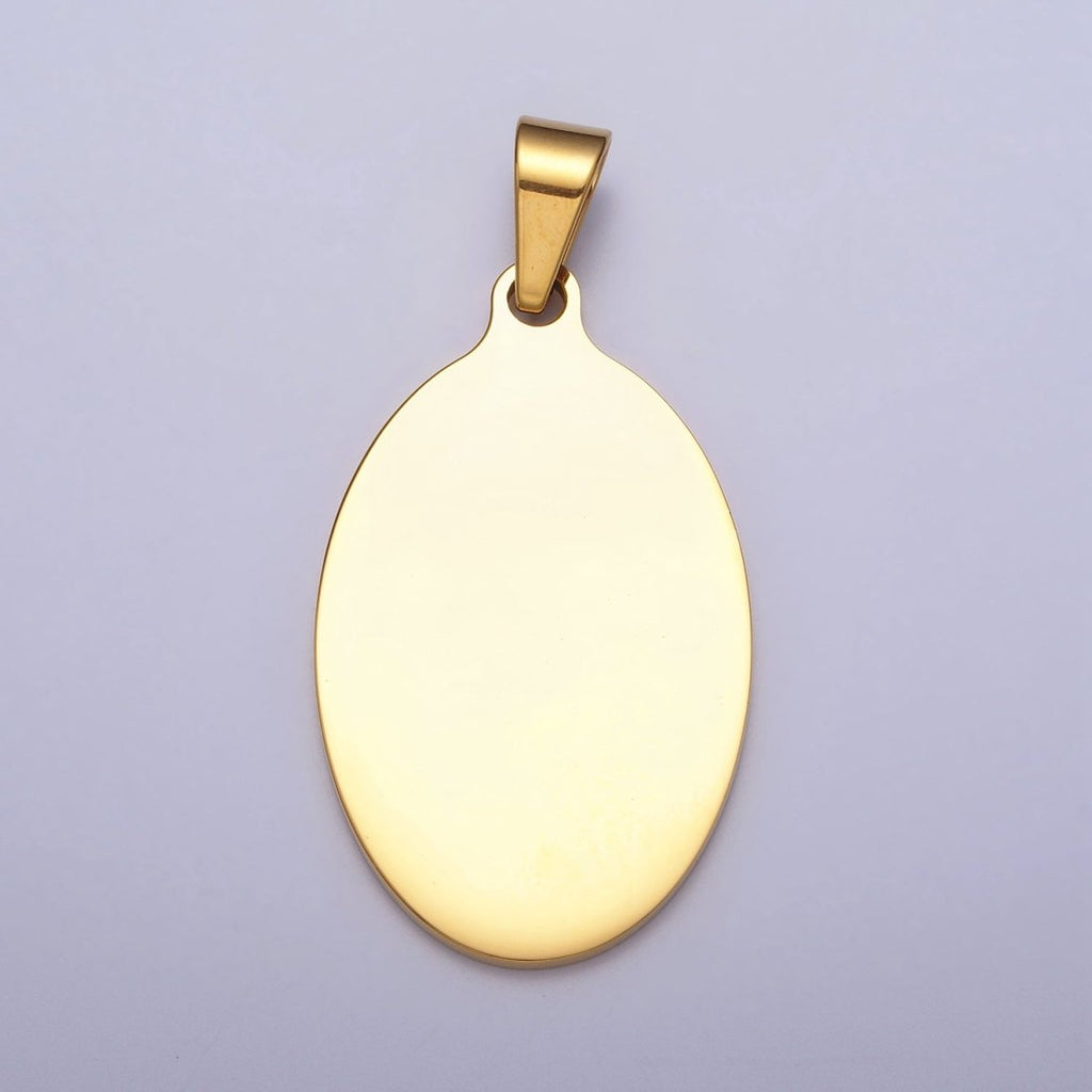 Stainless Steel 46.5mm Oval Personalized Pendant in Gold & Silver J-563 J-566 - DLUXCA