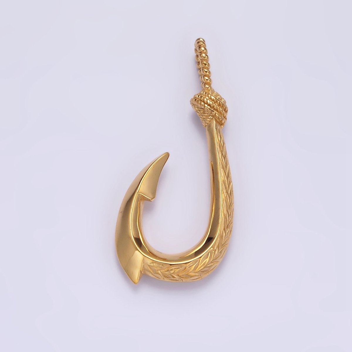 Stainless Steel 47mm Rope-Tied Double Sided Engraved Nautical Hook Pendant in Gold & Silver | P-792 P-793 - DLUXCA