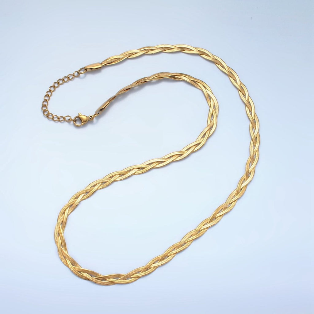 Stainless Steel 4mm Braided Intertwine Herringbone Chains 18 Inch Necklace in Mixed Metal & Silver | WA-2616 WA-2617