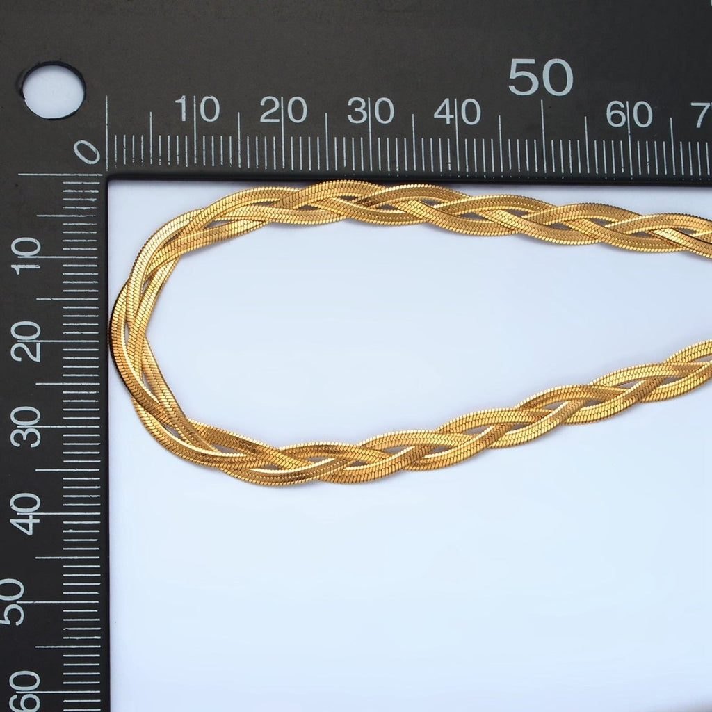 Stainless Steel 4mm Braided Intertwine Herringbone Chains 18 Inch Necklace in Mixed Metal & Silver | WA-2616 WA-2617