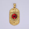 Stainless Steel 50mm Red Eye Double Bird Textured Oblong Pendant | P1073 - DLUXCA