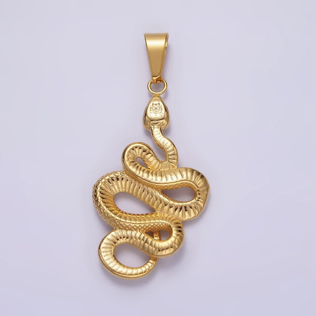 Stainless Steel 50mm Snake Slithering Serpent Textured Pendant in Silver & Gold | P-716 P-717 - DLUXCA