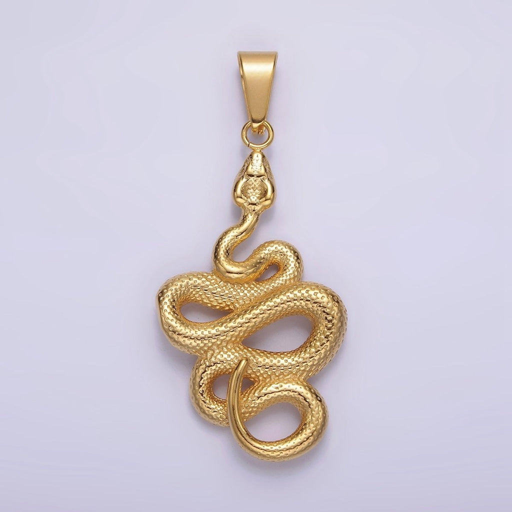 Stainless Steel 50mm Snake Slithering Serpent Textured Pendant in Silver & Gold | P-716 P-717 - DLUXCA