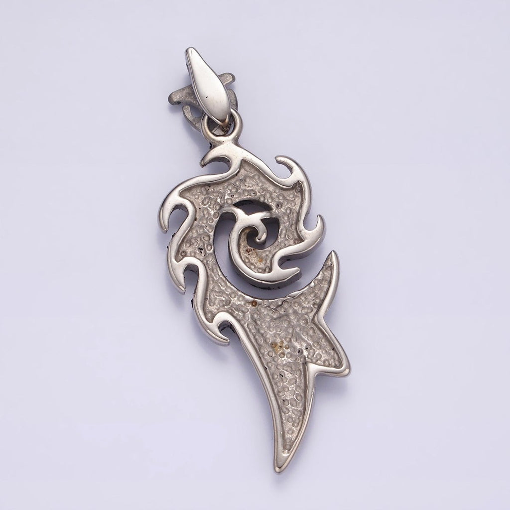 Stainless Steel 50mm Spiral Curved Celestial Sun Ray Pendant | O-826 - DLUXCA