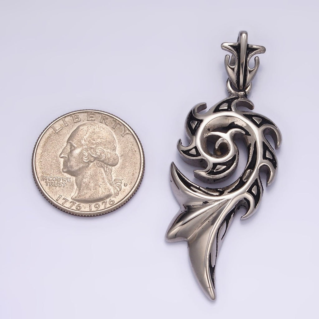 Stainless Steel 50mm Spiral Curved Celestial Sun Ray Pendant | O-826 - DLUXCA