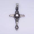 Stainless Steel 60mm Artisan Cross Clear CZ Pendant | P1421 - DLUXCA