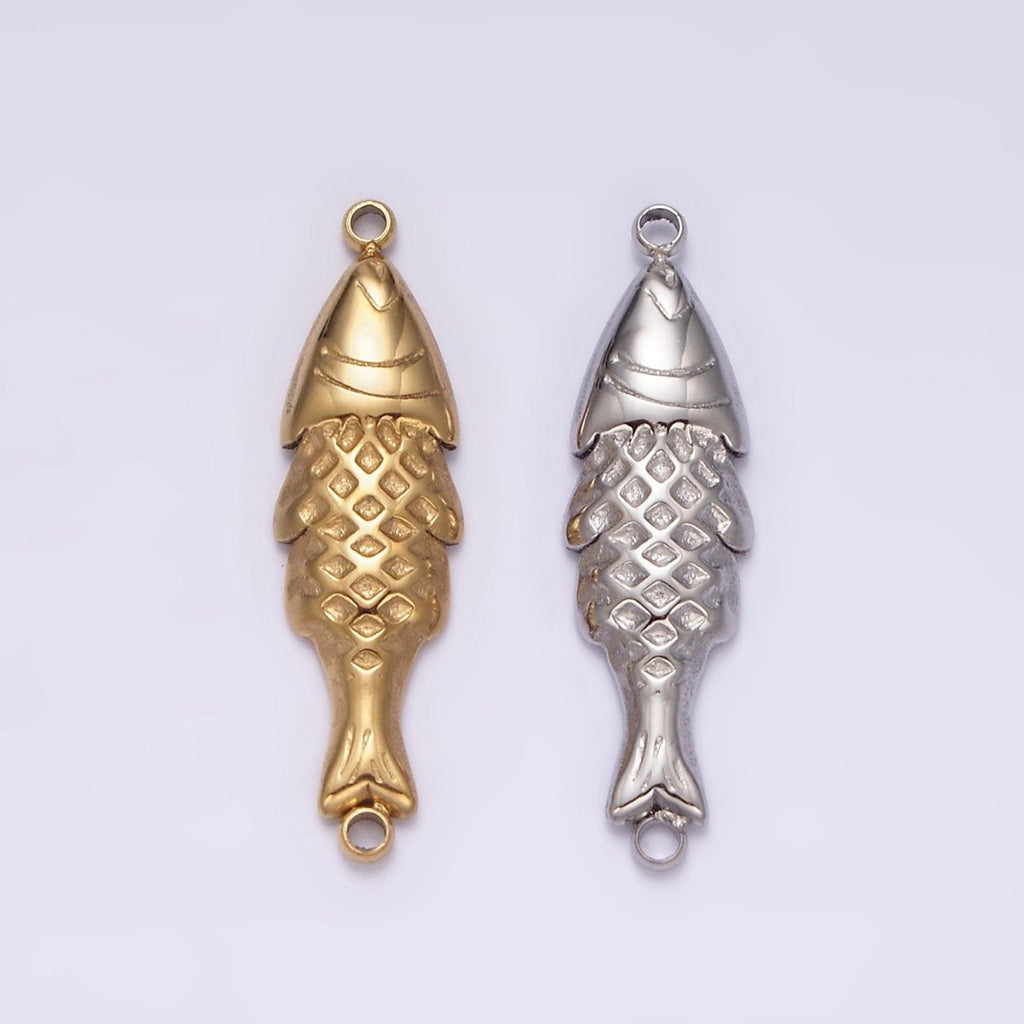 Stainless Steel 7mm Fish Scale-Textured Minimalist Connector in Gold & Silver | P1344 P1345 - DLUXCA