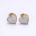 Stainless Steel 9mm Clear Micro Paved CZ White Heart Stud Earrings | AE735 - DLUXCA