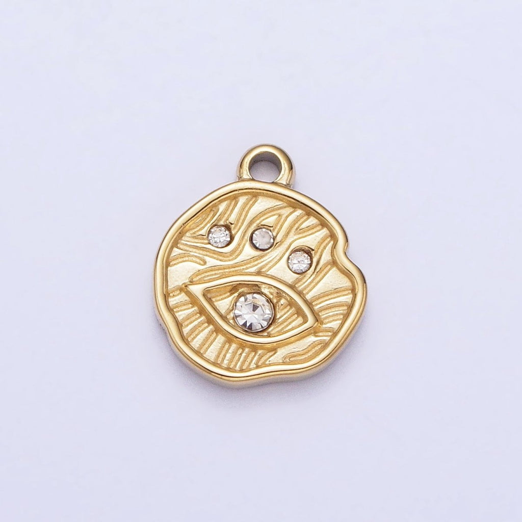 Stainless Steel Abstract Lined Evil Eye Clear CZ Round Add-On Charm in Gold & Silver | P-907 - DLUXCA