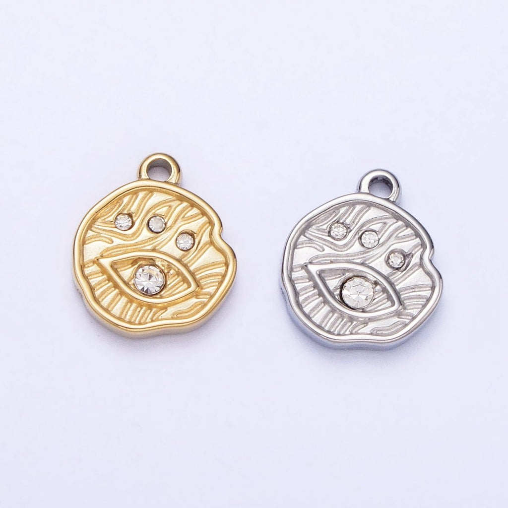 Stainless Steel Abstract Lined Evil Eye Clear CZ Round Add-On Charm in Gold & Silver | P-907 - DLUXCA