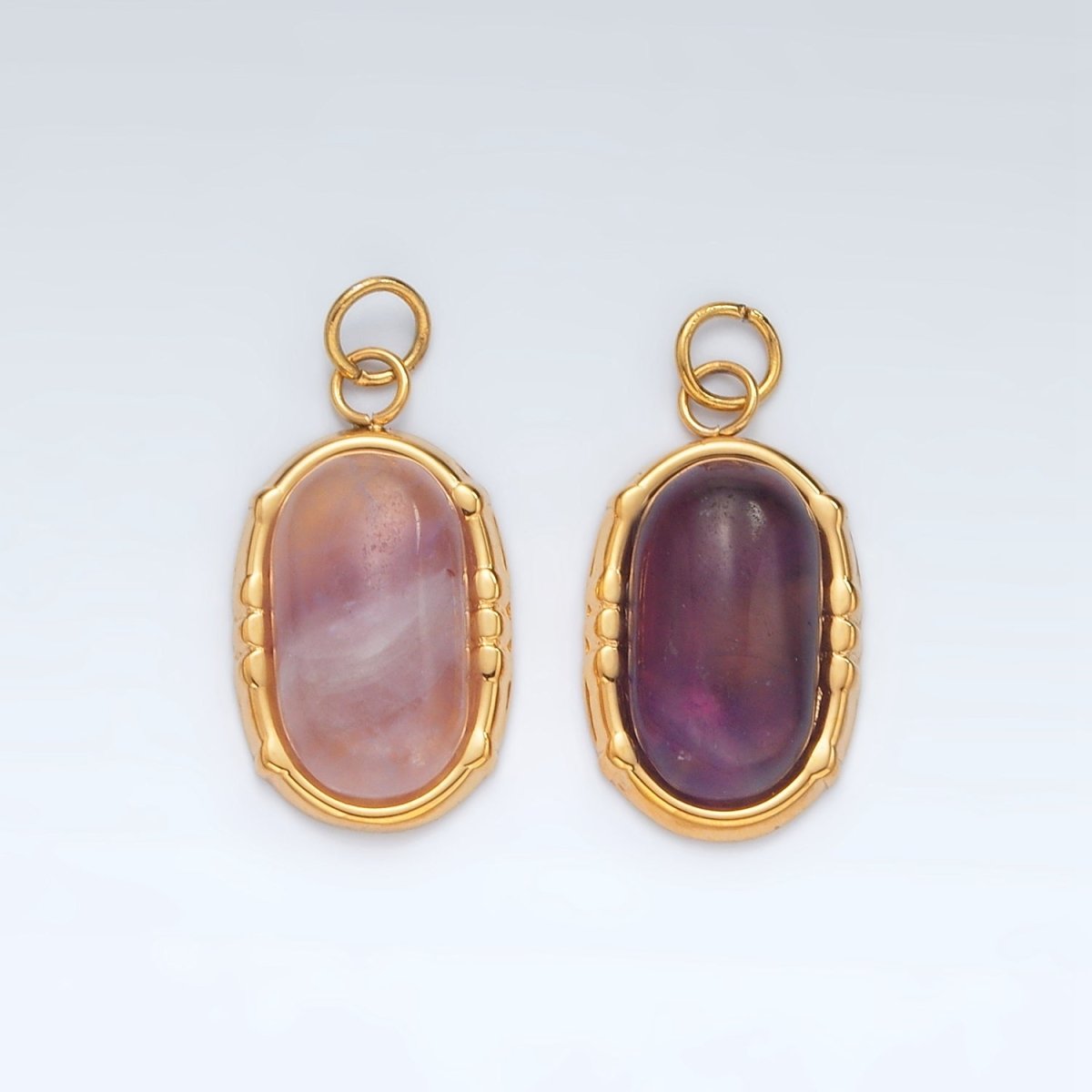 Stainless Steel Amethyst Natural Gemstone Oblong Bezel Charm | P631 - DLUXCA