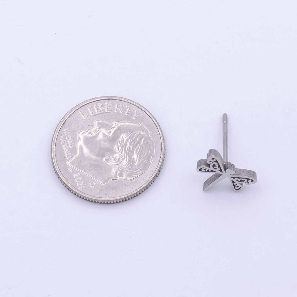 Stainless Steel Artisan Dragonfly Insect Minimalist Silver Stud Earrings | Y-252 - DLUXCA