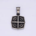 Stainless Steel Bar Celestial Star Rounded Engraved Edged Square Pendant | P-765 - DLUXCA