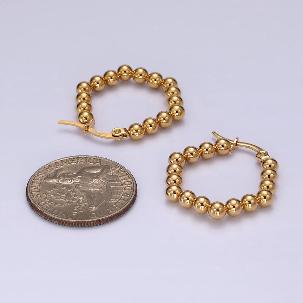 Stainless Steel Beaded Bubble Hexagonal Latch Hoop Earrings | AE334 - DLUXCA
