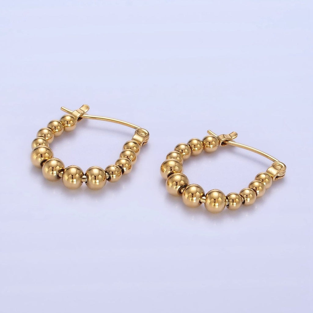 Stainless Steel Beaded Bubble Latch Hoop Earrings in Gold & Silver | AB1394 AB1395
