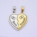 Stainless Steel "Best Friend" Script Engraved Hearts Mixed Metal Friendship Pendant Set | P-1128 - DLUXCA