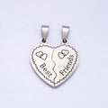 Stainless Steel "Best Friend" Script Engraved Hearts Silver Friendship Pendant Set | P - 1128 - DLUXCA