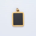 Stainless Steel Black Enamel Bezel Rectangular Charm | P1041 - DLUXCA