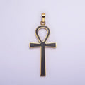 Stainless Steel Black Enamel Lined Egyptian Ankh Cross Pendant in Gold & Silver | P-755 P-756 - DLUXCA