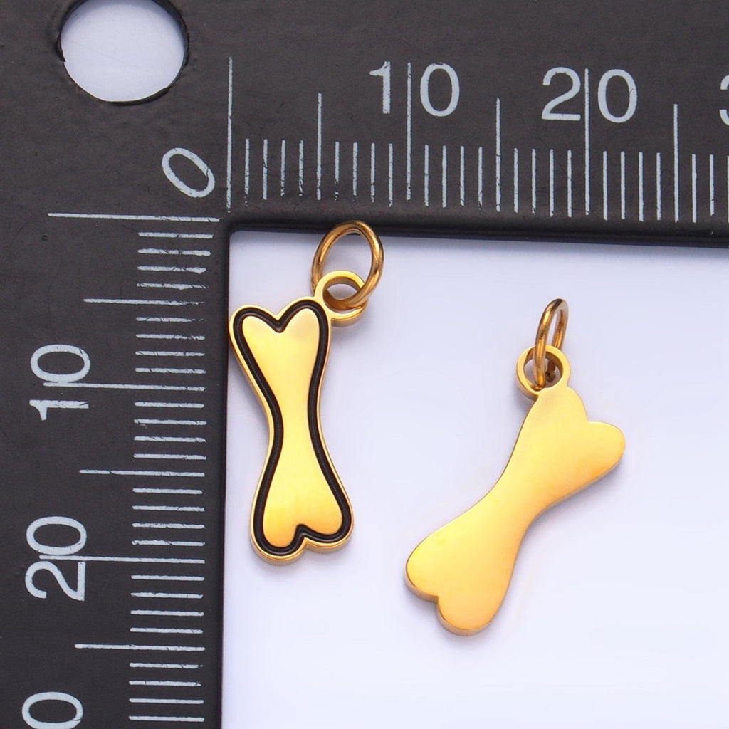 Stainless Steel Black Enamel Outline Bone Animal Snack Charm | P1315 - DLUXCA