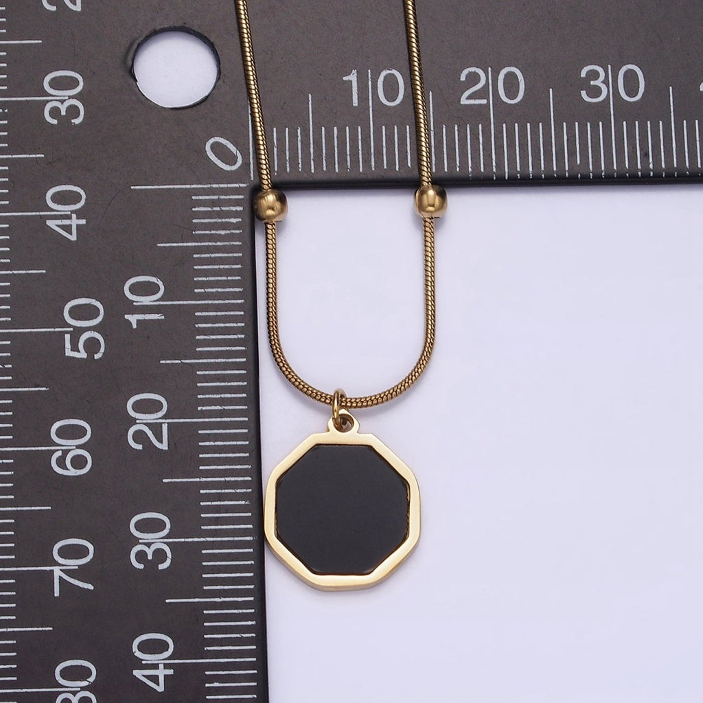Stainless Steel Black Hexagonal Charm 17 Inch Satellite Snake Chain Necklace | WA-2035 Clearance Pricing - DLUXCA