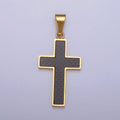 Stainless Steel Black Latin Cross Religious 43.5mm Pendant in Gold & Silver | P-1125 - DLUXCA