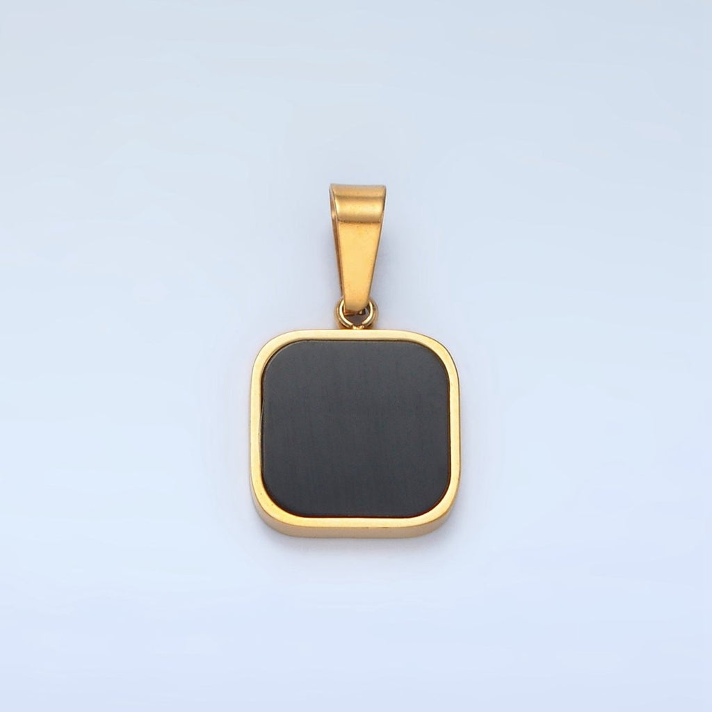 Stainless Steel Black Square Bezel Pendant | P1487 - DLUXCA