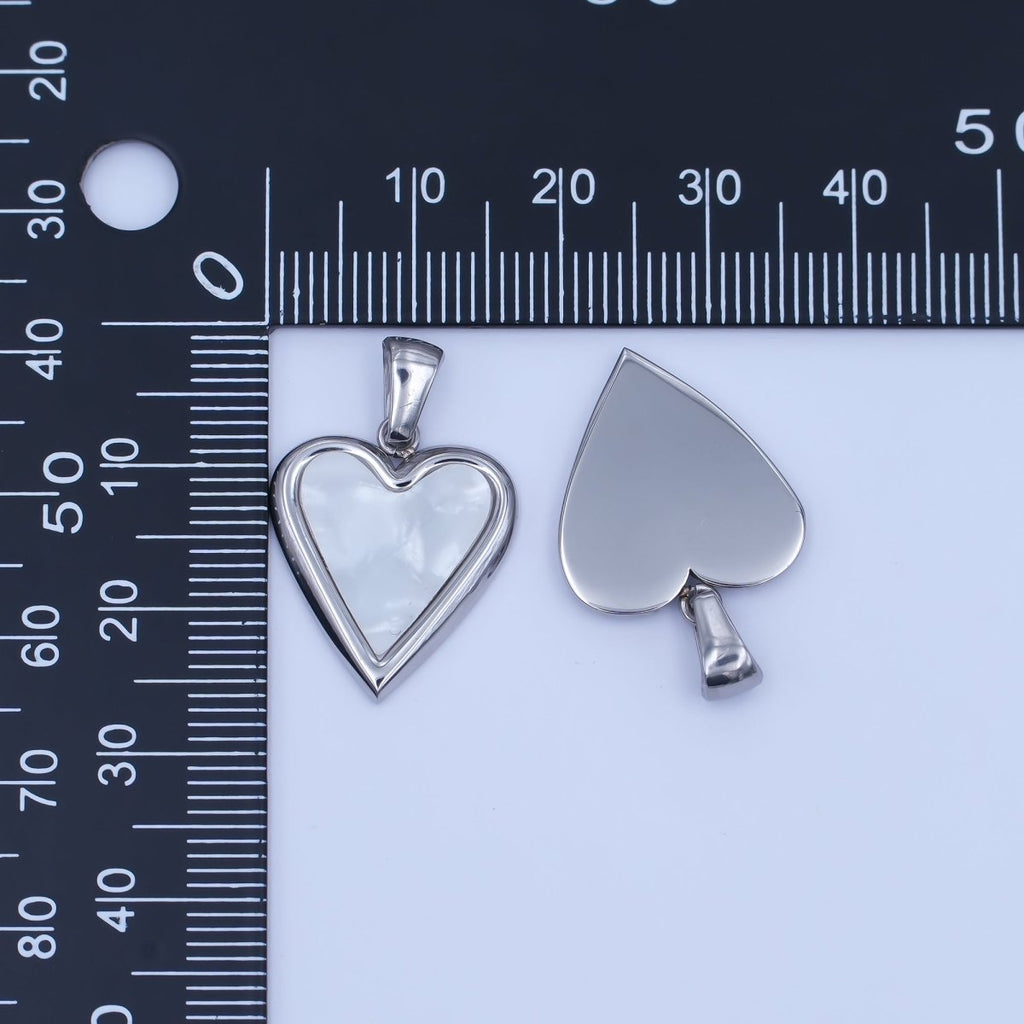 Stainless Steel Black, White Enamel Heart Bezel Pendant | P1420 - DLUXCA