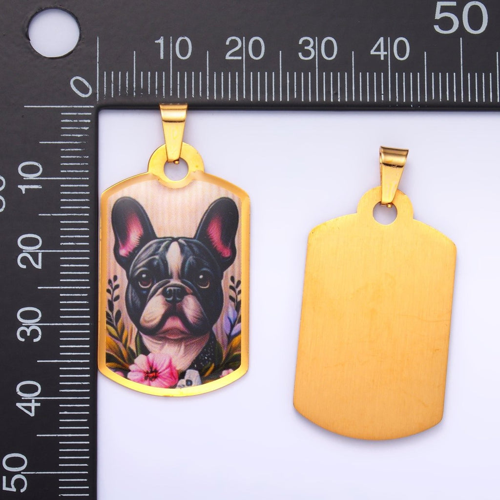 Stainless Steel Boston Terrier French Bulldog Dog Rectangular Tag Pendant | P1214 - DLUXCA