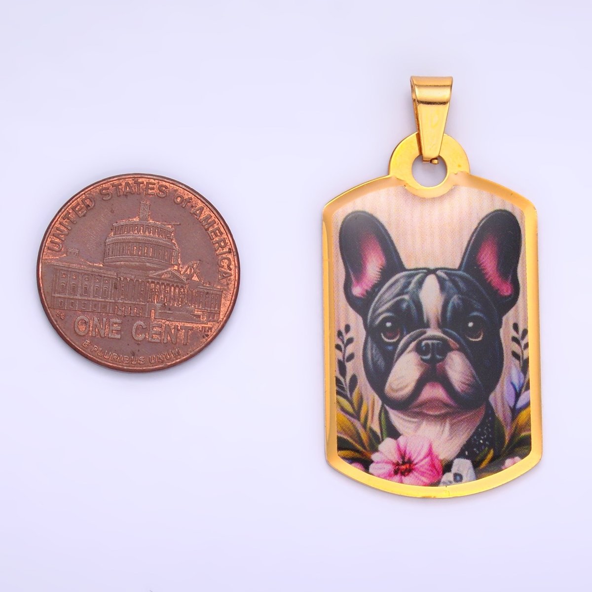 Stainless Steel Boston Terrier French Bulldog Dog Rectangular Tag Pendant | P1214 - DLUXCA