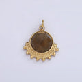 Stainless Steel Brown Labradorite Round Dotted Outline Artisan Charm in Gold & Silver | P1306 P1307 - DLUXCA