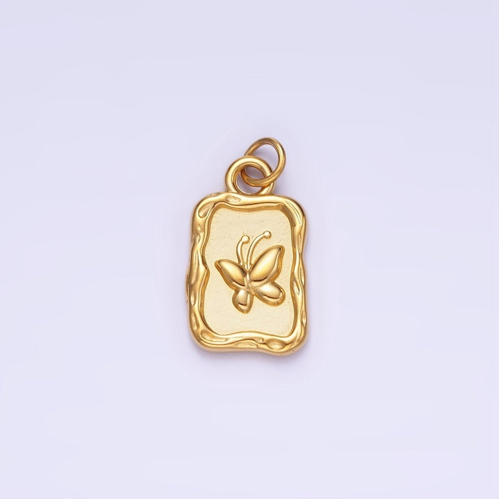Stainless Steel Butterfly "Beauty" Script Rectangular Stamped Charm | P964 - DLUXCA