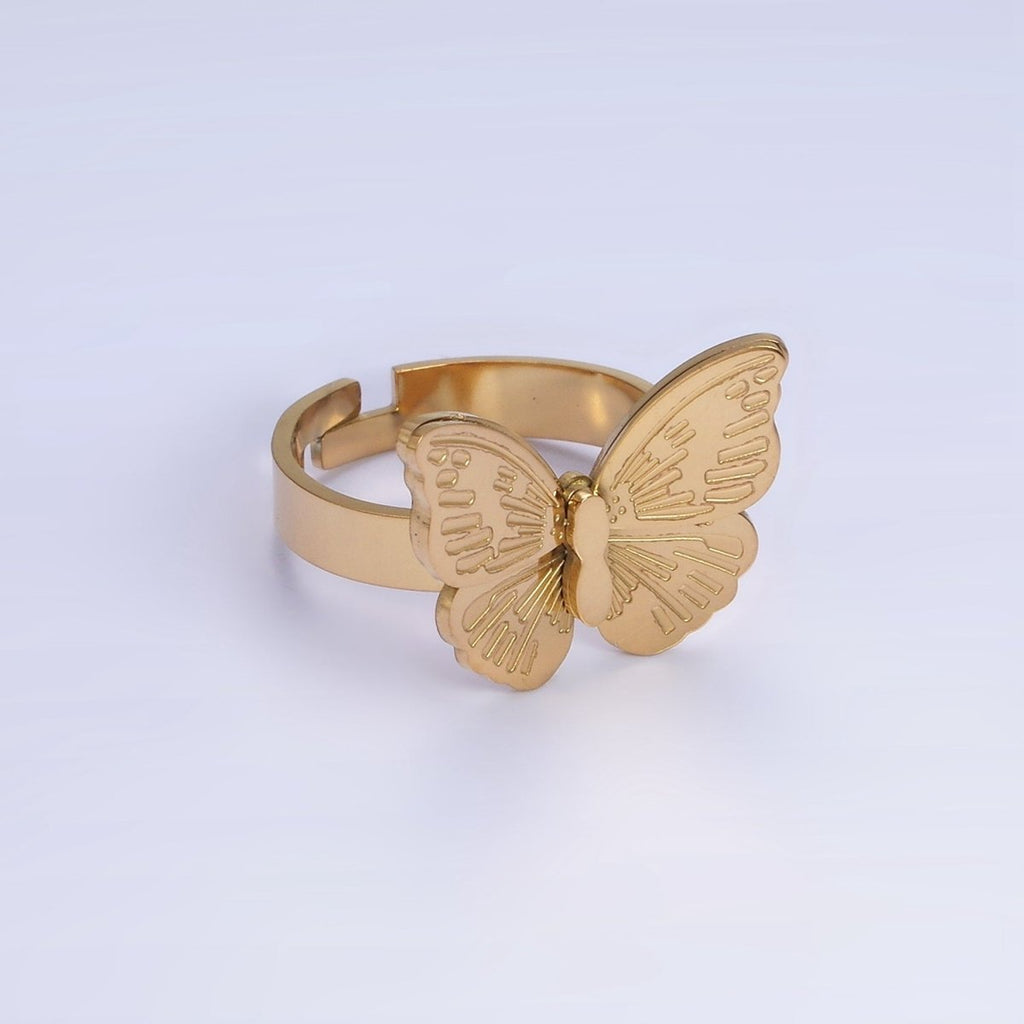 Stainless Steel Butterfly Wings Lined Insect Animal Ring | O1300 - DLUXCA
