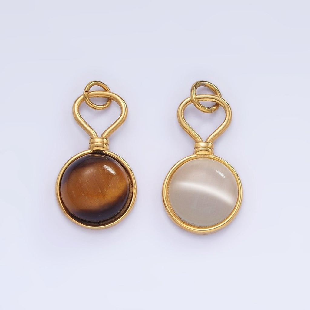 Stainless Steel Cat's Eye, Tiger Eye Gemstone Drop Charm | P977 - DLUXCA