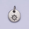 Stainless Steel Celestial Smiley Face Sunshine Star Round Charm P-615 - DLUXCA
