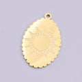 Stainless Steel Celestial Sun Engraved Rounded Oval Charm in Gold & Silver | P-914 - DLUXCA