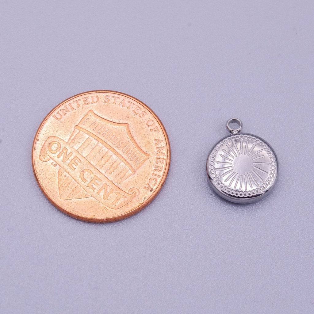 Stainless Steel Celestial Sun Ray Beam Line-Engraved Round Charm in Silver & Gold | P-913 - DLUXCA